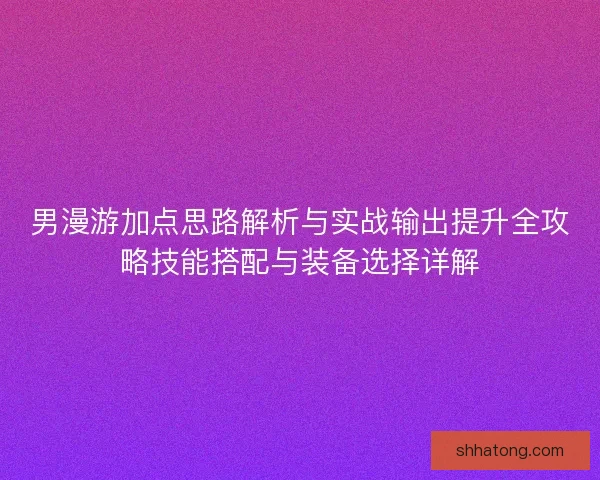 男漫游加点思路解析与实战输出提升全攻略技能搭配与装备选择详解